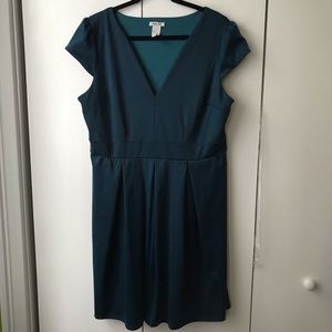 Blue pleated v-neck dress (ModCloth)
